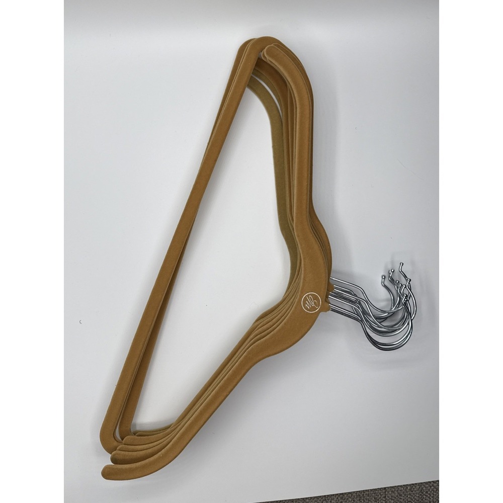 Lot Of 10 Premium Camel Velvet Non Slip Clothes Hangers Slim Flocked Swivel Hook
